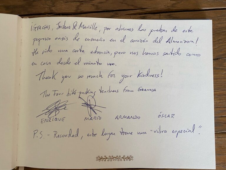 bericht uit ons gastenboek van B&B Cortijo Los Corazones